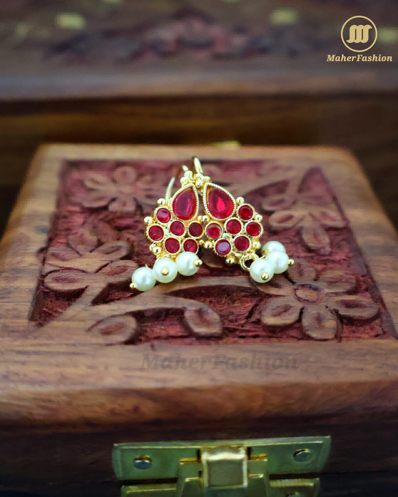 Charming Red  Stone Bugdi Earring|Maherfashion